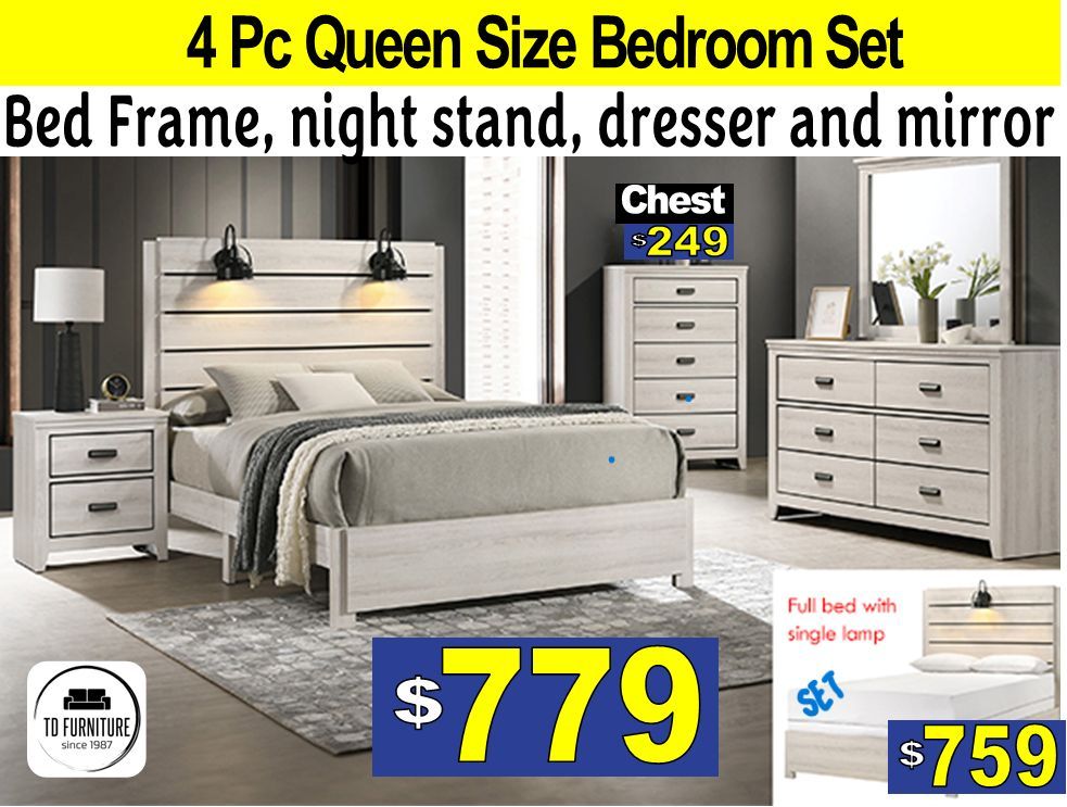 4Pc Bedroom Set White with lamps