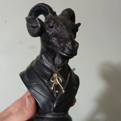 Vintage Mountain Goat In A Suit Bust Statue VINTAGE BAPHOMET 7" - 8" INCHES TALL WOODEN ALTAR STATUE, ORIGINAL! NOT THE CHEAP PLASTER OR RESIN COPY!