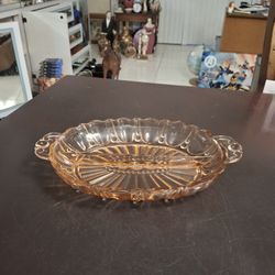 Vintage Early 20th Century Pink Depression Glass Oval Divided Dish Oyster & Pearl Pattern By Hocking Glass 12" X 7.5"