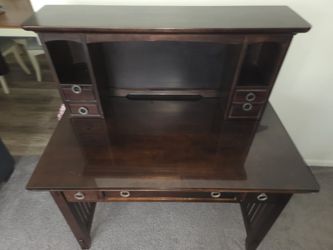 COMPUTER DESK GLASS TOP WOOD MULTIPLE STORAGE DRAWERS HOME FURNITURE 