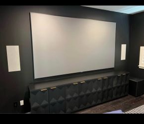 170" 16:9 projector screen VIVIDSTORM ALR Fixed Frame Obsidian Long Throw acoustically transparent screen