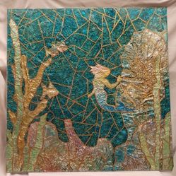 Large 32"x 32" Mixed Media Painting Resin Art Mermaid Aquatic Marine Reef Signed Fish Sea Siren Underwater Ocean Mythical Coastal 011