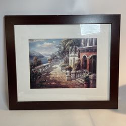 Vintage Seaside Terrace Framed Print with pressboard Solid Brown Frame(26 x22” ) outside measure  with glass