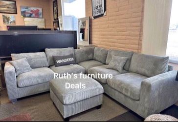 4-pc sectional sofa with ottoman grey corduroy
