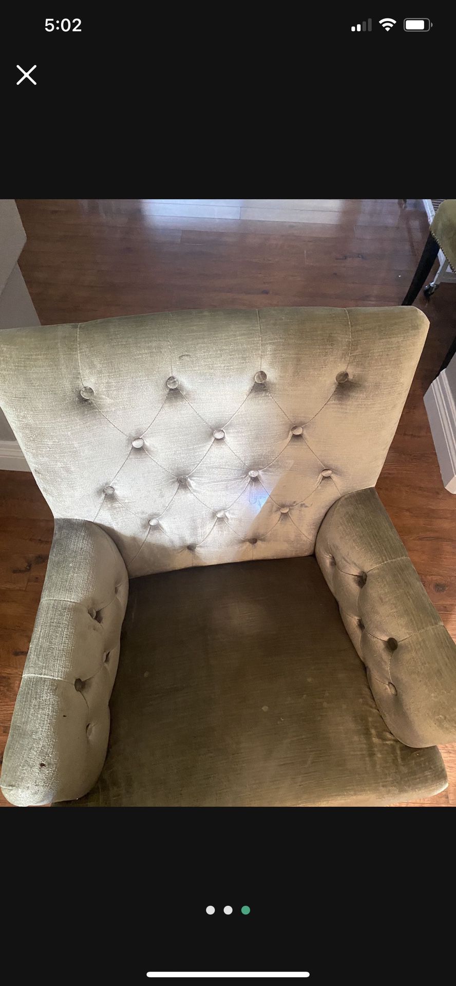 Silver/Olive Green Velvet Chair