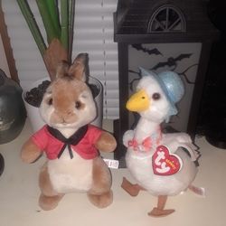 TY Beanie Babies Peter Rabbit set of 2 plush toys Jemima Puddle Duck and Flopsy bunny rabbit $6