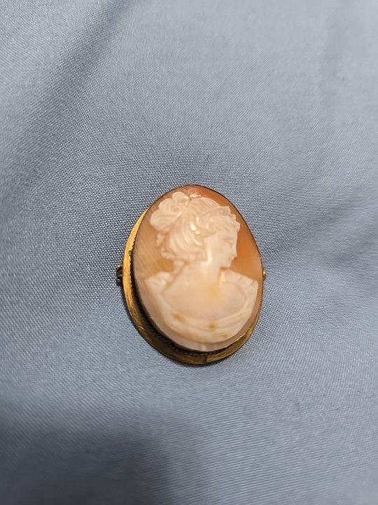 Vtg. Gold Plated Beautiful Lady Cameo Brooch Pin/Pendant Very Rare!