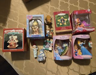 Lot of 11 Christmas ornaments plus free snowman wreath.