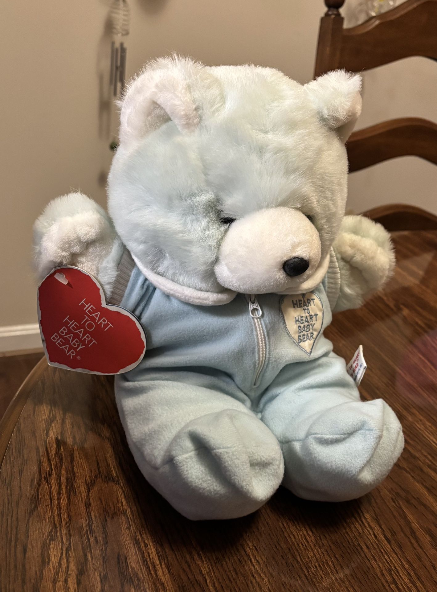 Chosun Plush Heart to Heart Blue Baby Bear with Heartbeat Rare Vintage WORKS!