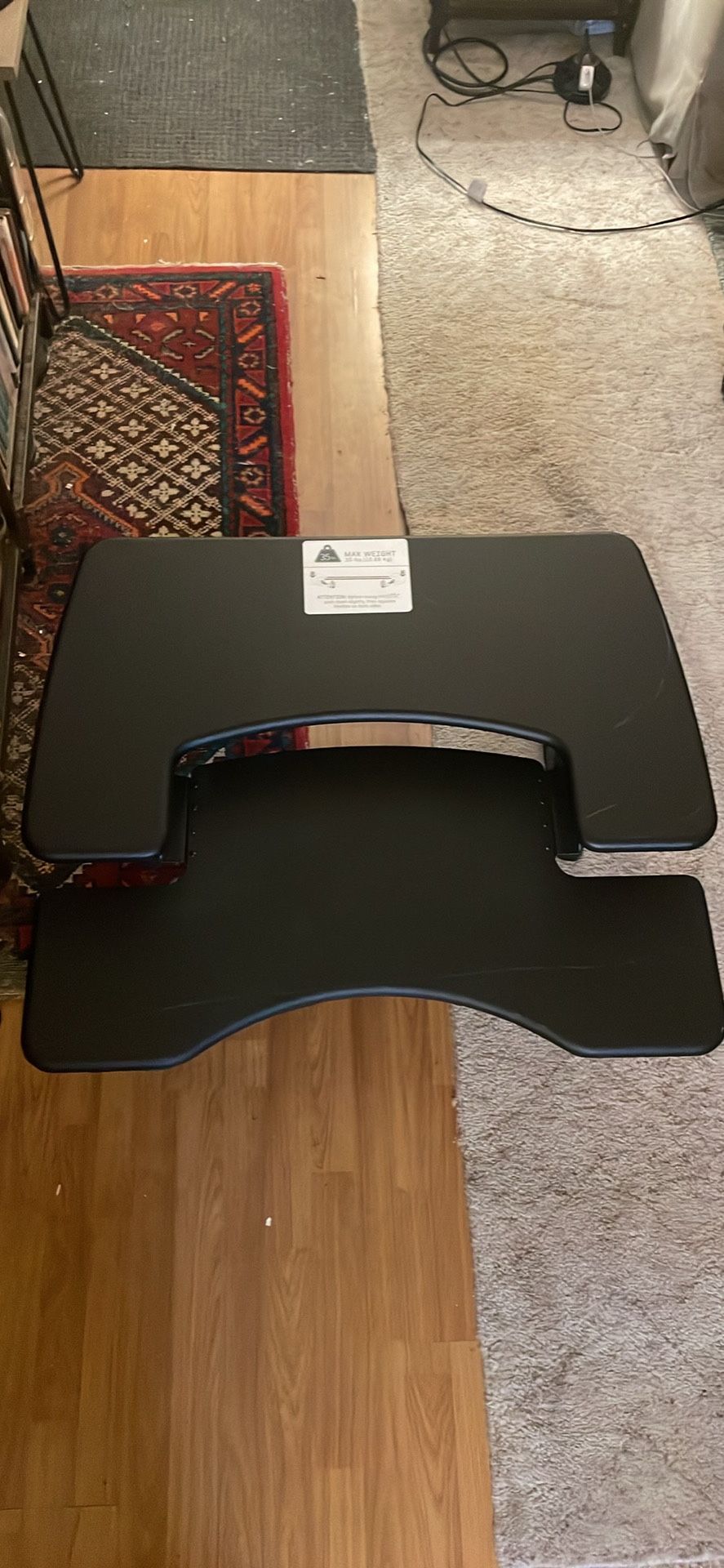 Varidesk large heavy. Black. Some scuffs in photos. 36x29x17" when raised as is. Pick up deliver.