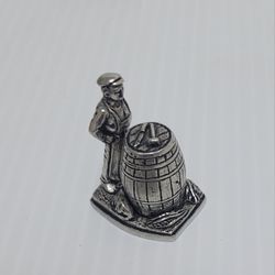 Vintage Mini Iron & Wood Barrel Zinc Barrel Artisan Statue Collectible 1.4" Tall