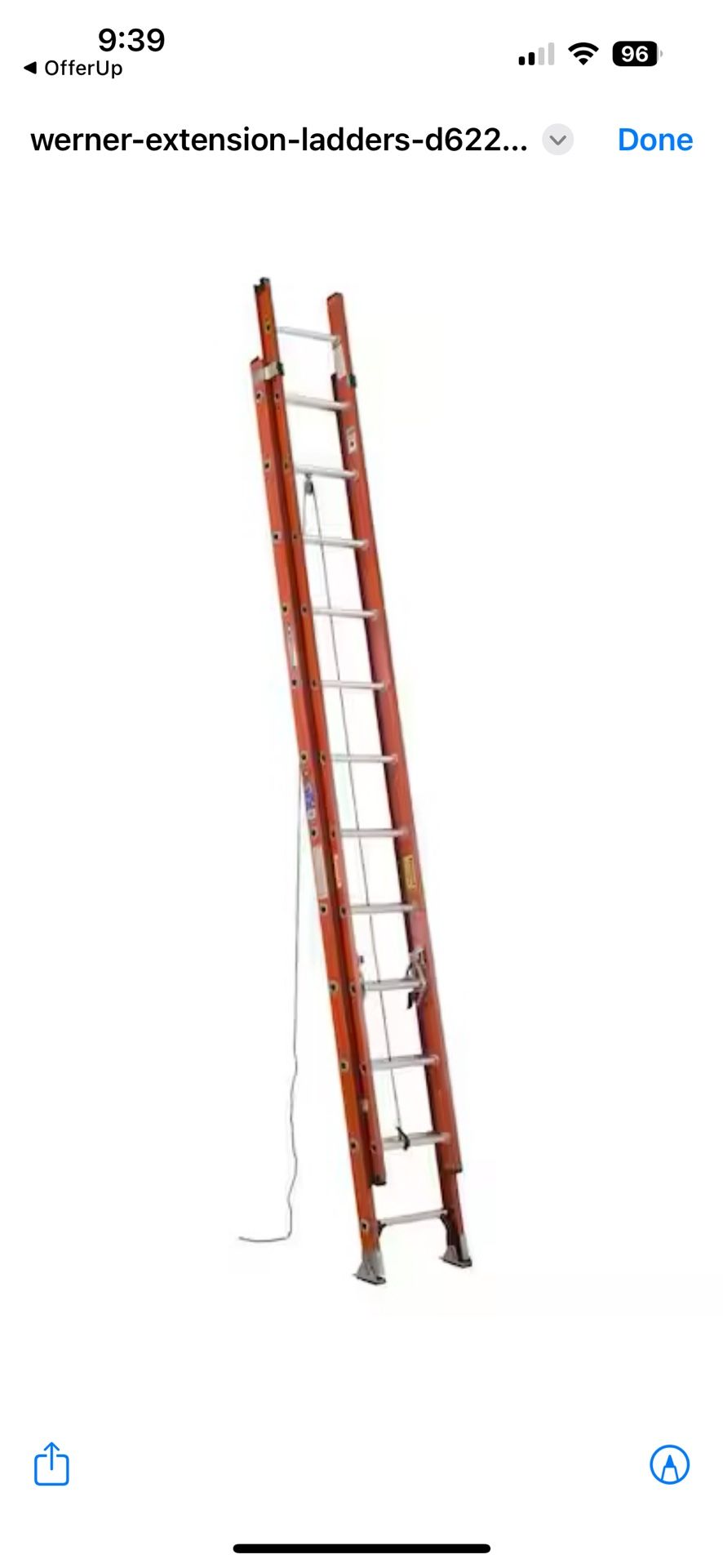 32 FT Werner Fiberglass Extension Ladder