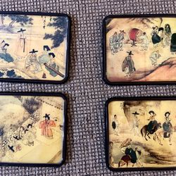 Formic Collection SET OF 4 FORMICA Square Coasters Shin Yoon Bok Korean Pictorals