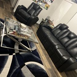 Leather Couch And Chair Electric Recliner 