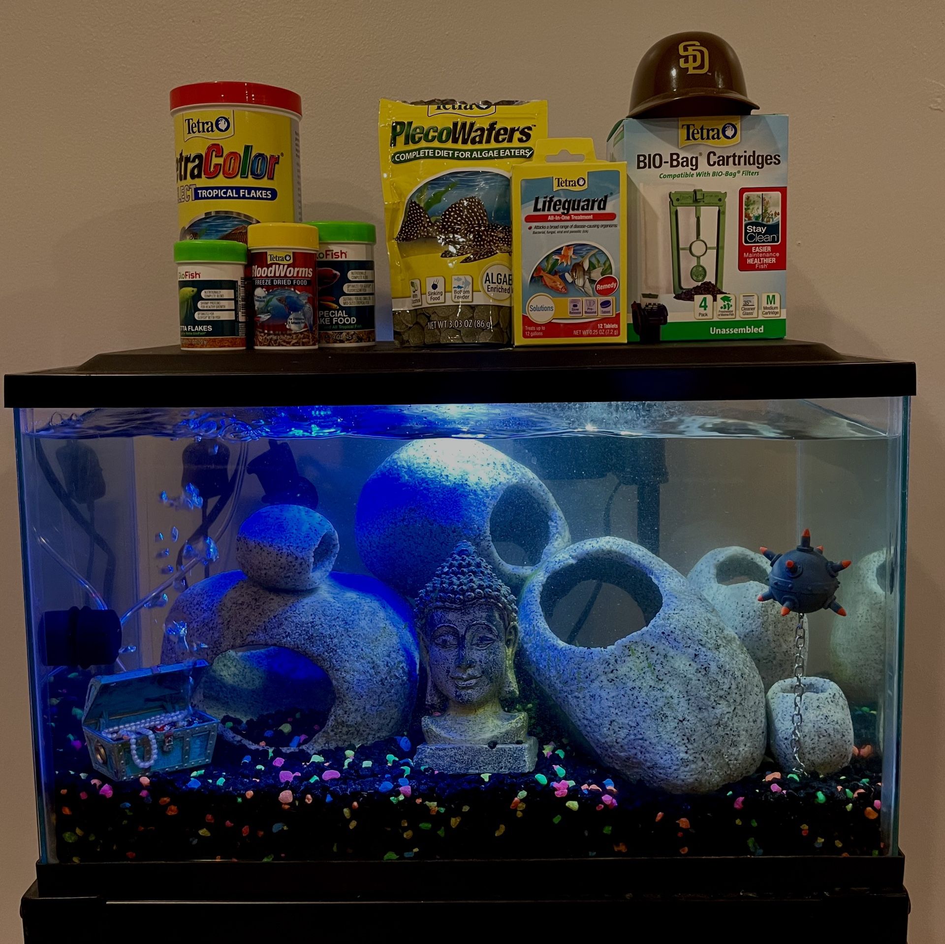 Fish Tank W/ Fish, Stand, Accessories, Etc