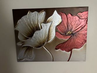 Metallic Red and Silver Flower Wall Art