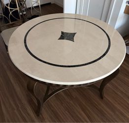 Round Marble Top Dining Table with Inlay