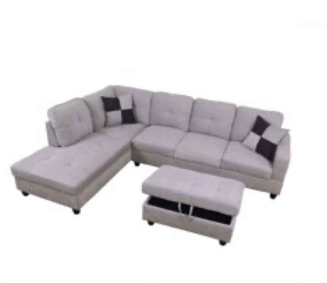 Gray -white Sectional Couch Ottoman . New