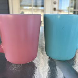 Vintage Coffee Cups  Hazel Atlas Pyrex Pink And Blue