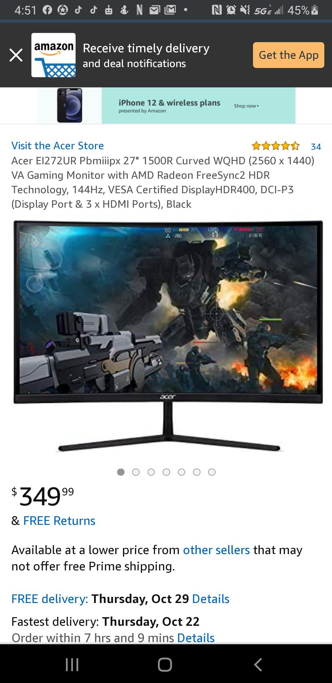 Acer 27inch curved monitor