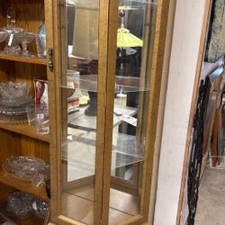 Curio Cabinet With  Bottom Drawer And Mirror Back