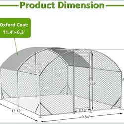 Outdoor Metal Chicken Coop, Large Walk-in Chicken Run Pen with Waterproof Cover, Rabbit Habitat Dome Roof Dome Poultry Cage for Backyard Farm Use (10'