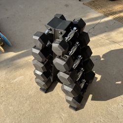 CAP Barbell Rubber Coated Dumbbell Weight Set with Vertical Rack | 