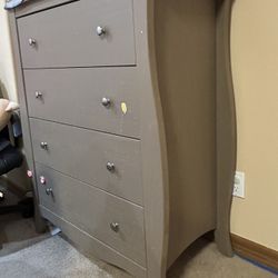 king bed frame, Chest of drawers and night stand - One Set Grey Beige  