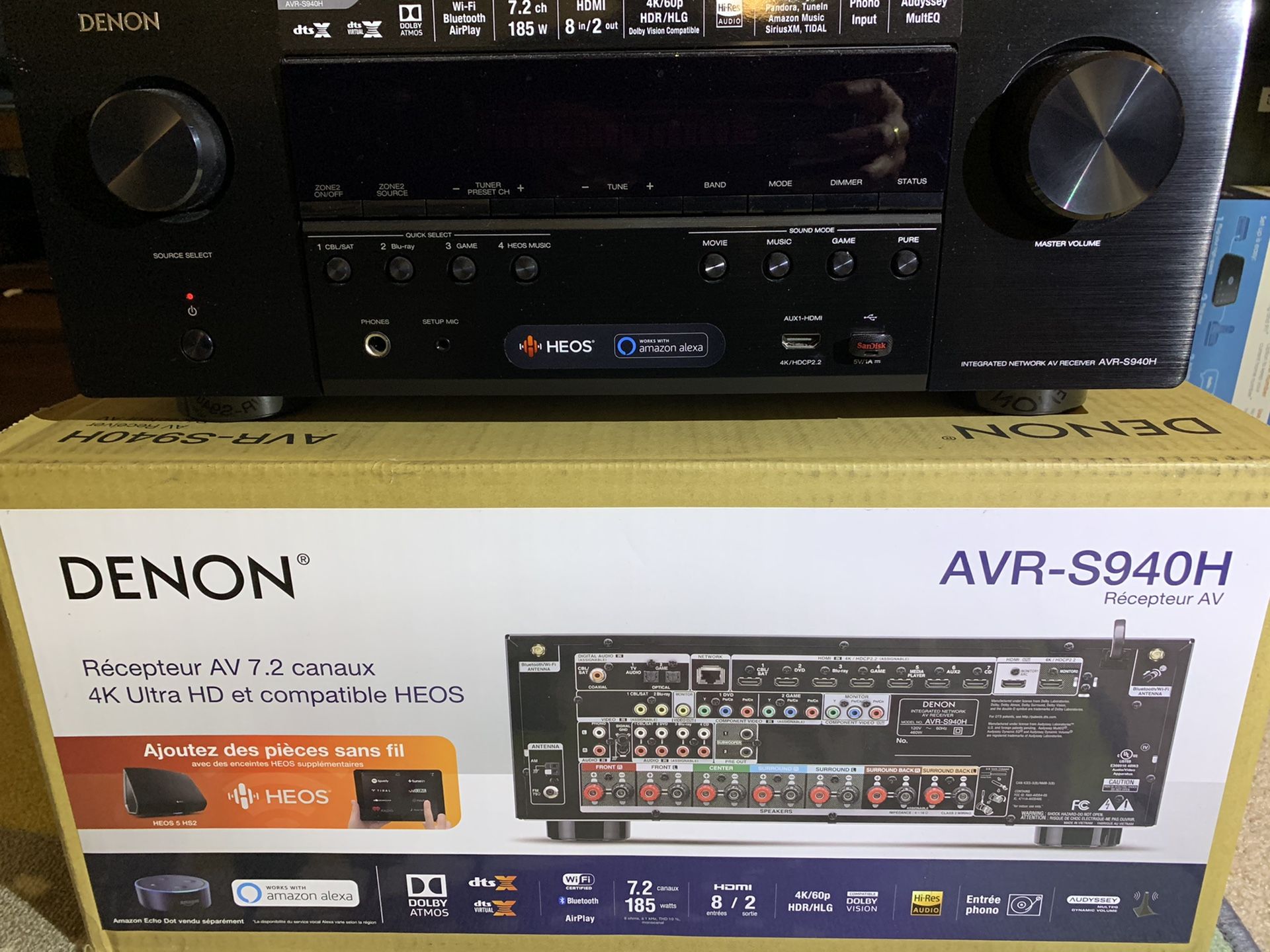 Excellent in Open Box Denon AVR-S940 Dolby Atmos discrete 7.2 receiver