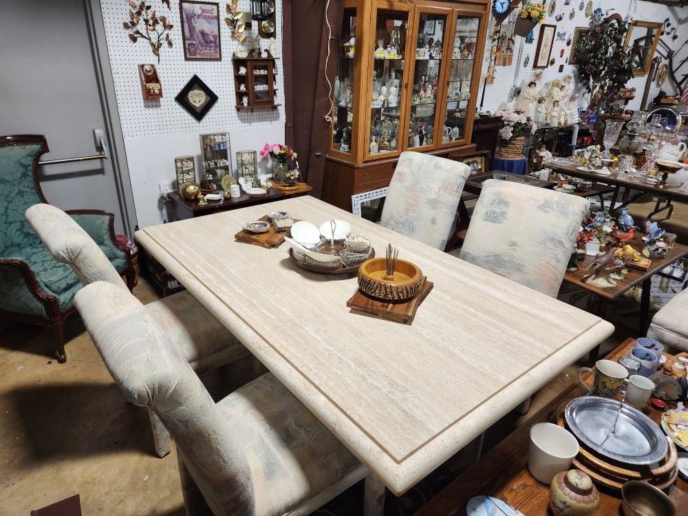Imported Italian Travertine Marble Dining Table w/ 6 Chairs