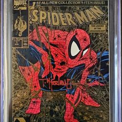 Spider-man #1 🔑 Gold Variant Edition JSA SIG McFarlane 9.8 RED INK RARE!! 🔥🔥🔥