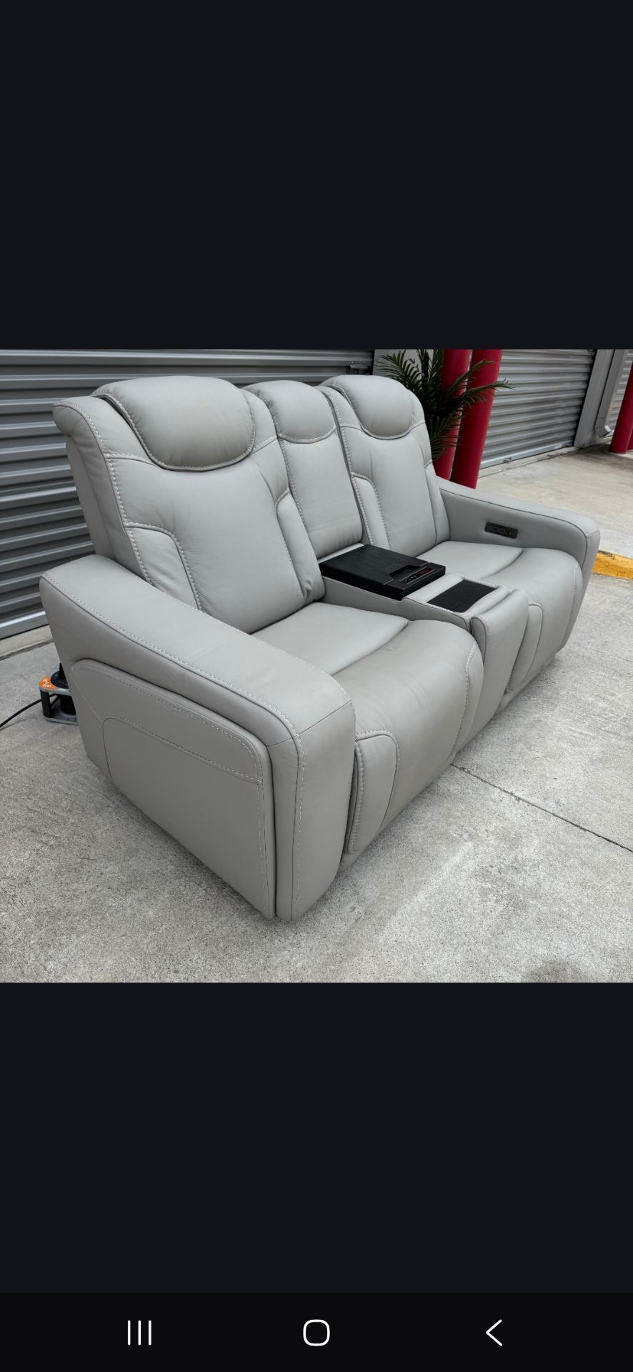 BRAND NEW Top Grain Leather Power Reclining Sofa with Power Headrests and Cooler