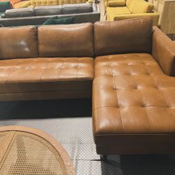 Daphne Leather L Shape Corner Sofa (Tan-Right Facing)