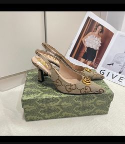 Gucci GG Canvas Bit Slingback Pumps