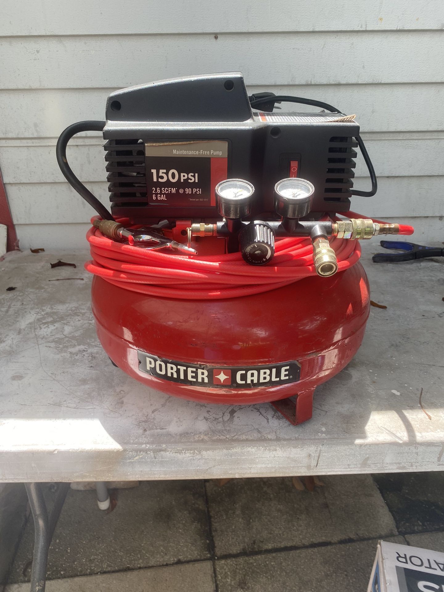 Porter-Cable 6 Gallon Pancake Air Compressor. Like new used for one project local pick up in Homestead Florida. 