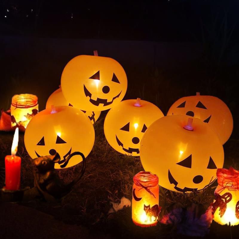 Halloween Decorations (20 Halloween Pumpkin LED Light Up Balloons With Pump)