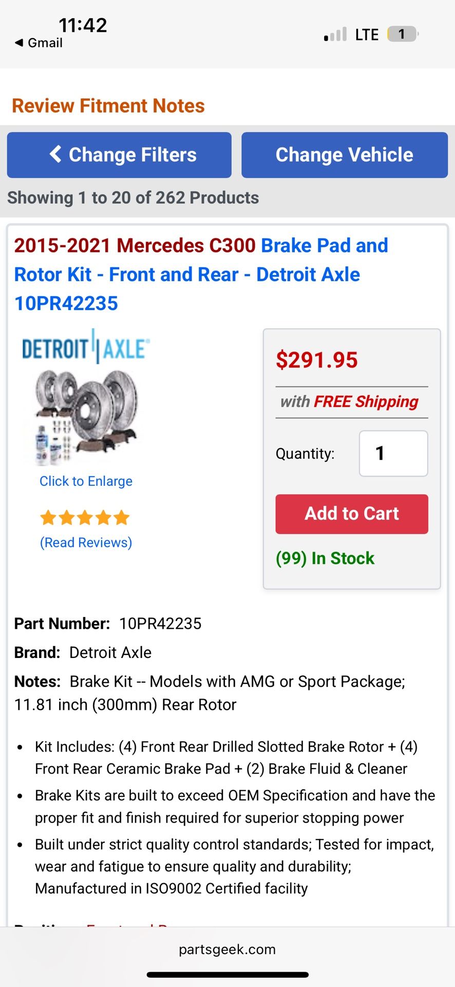 Mercedes C300 Brake Pads  And rotors 2016