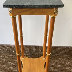 Legacy Decor 28” Wood Square Plant Stand, Telephone Stand, Vase Stand with Square Green Marble Top. Accent Table