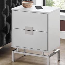 Set Of 2 Glossy White Accent Side Table Night Stand Gold Metal 