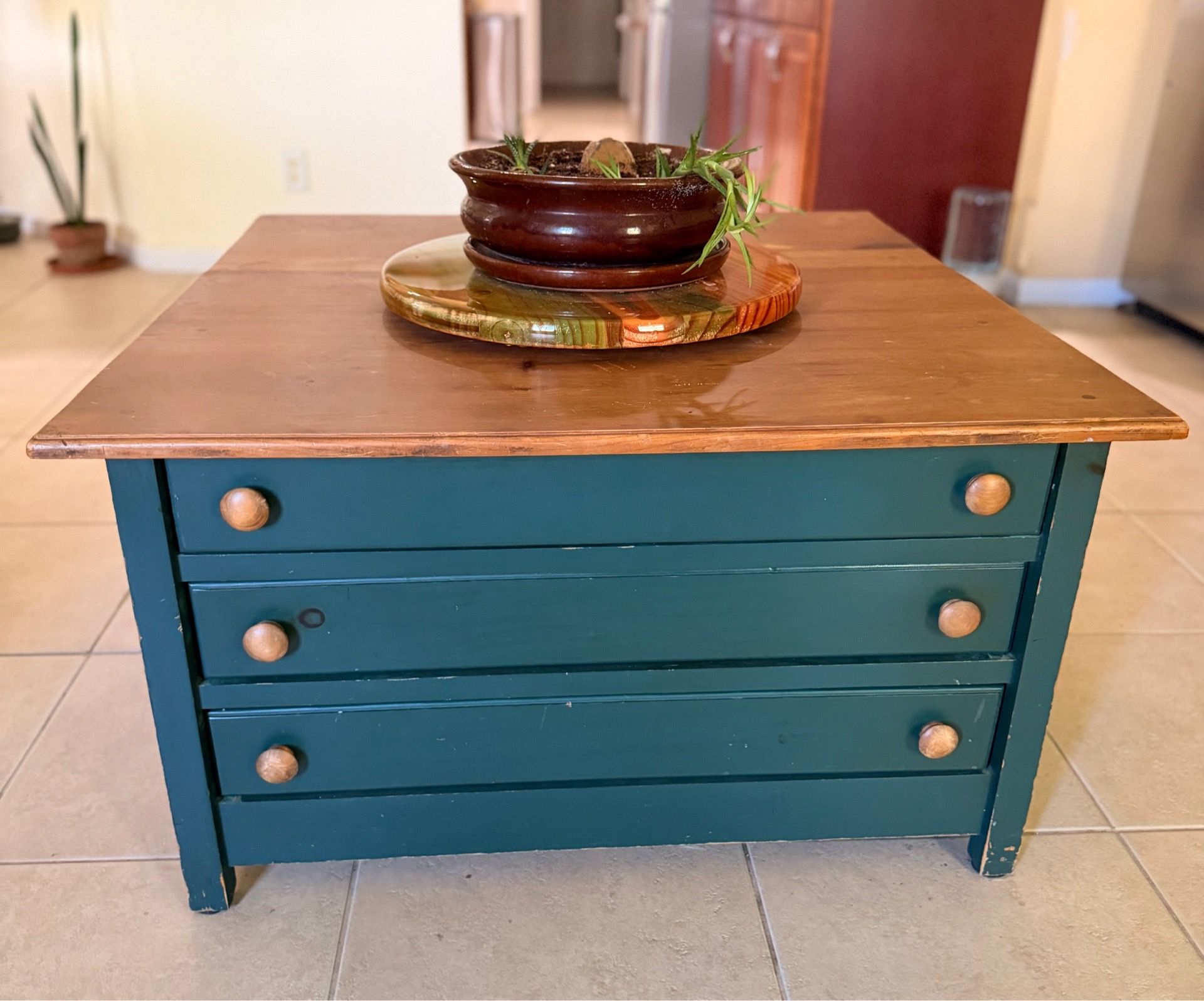 Rustic Coffee Table + Matching Side Table – Forest Green Set