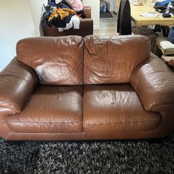 Brown Leather Loveseat Couch Only 