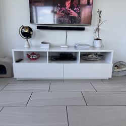 White High Gloss CB2 60” Chill Media Console