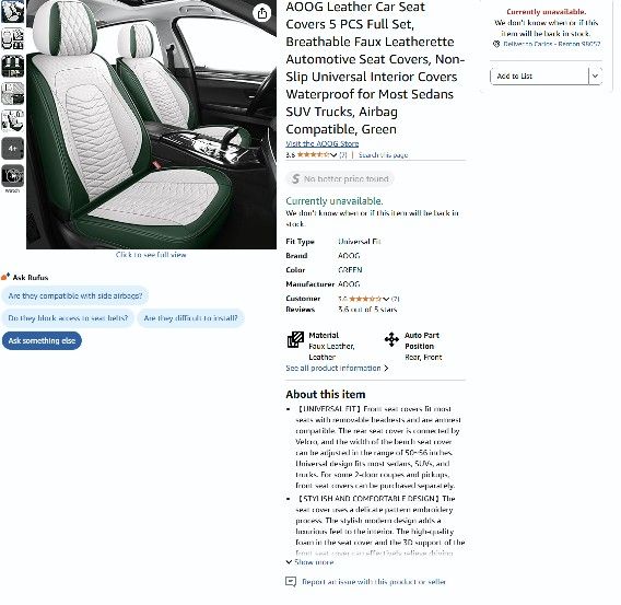 Ioniq 5 Full Seat Covers All Seats Leather Green and White Leather Digital Teal and Center Console