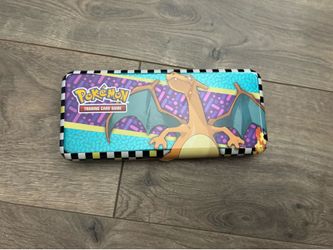 Pokemon Trading Card Game Charizard Pencil Case Tin Empty Dragon Anime Cartoon