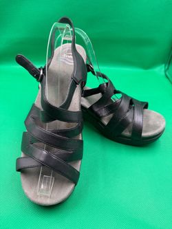 Dansko Women's Black Strappy Slingback Wedge leather Sandals