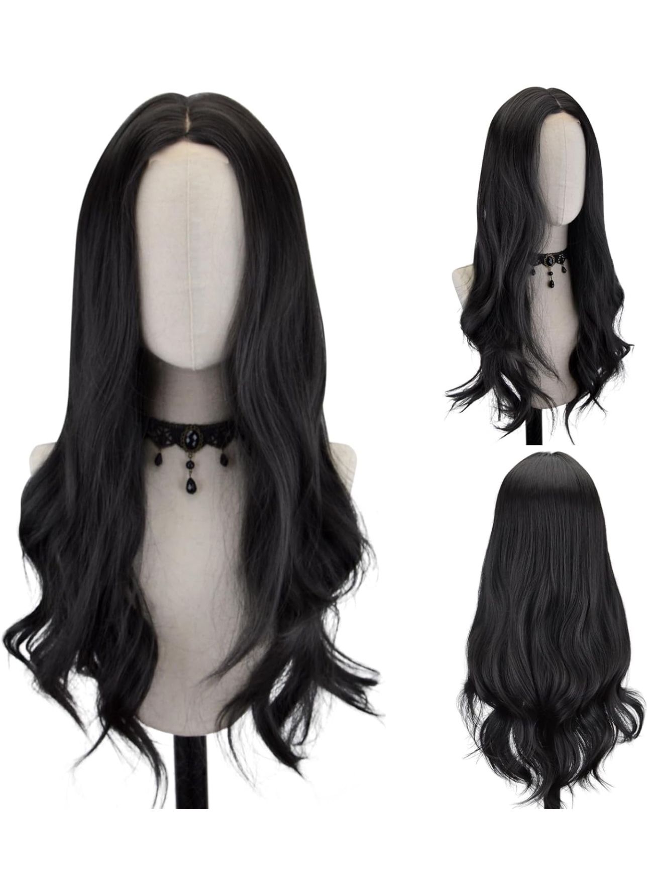 NEW/SEALED Long Black Wavy Wig for Women Middle Part Curly Wavy Wig Natural Looking Synthetic Heat Resistant Fiber Wig for Daily Party Use 26 inch