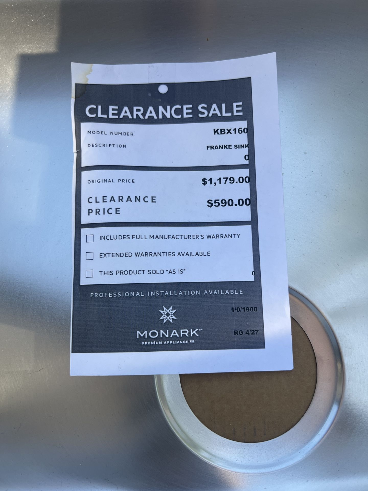 Stainless steel drop in kitchen sink