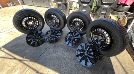 4 GOOD USED RIM & TIRES FOR HONDA ACCORD 16X6 1/2  5X4.5 215/60R16 DUNLOP TIRE & TPS SENSORS INCLUDED $250 for all PICKUP ONLY