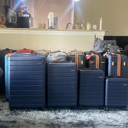 Sunbee 4 Piece Luggage Sets, Expandable Durable Hard Shell Suitcase Set Double Wheels TSA Lock, Blue
