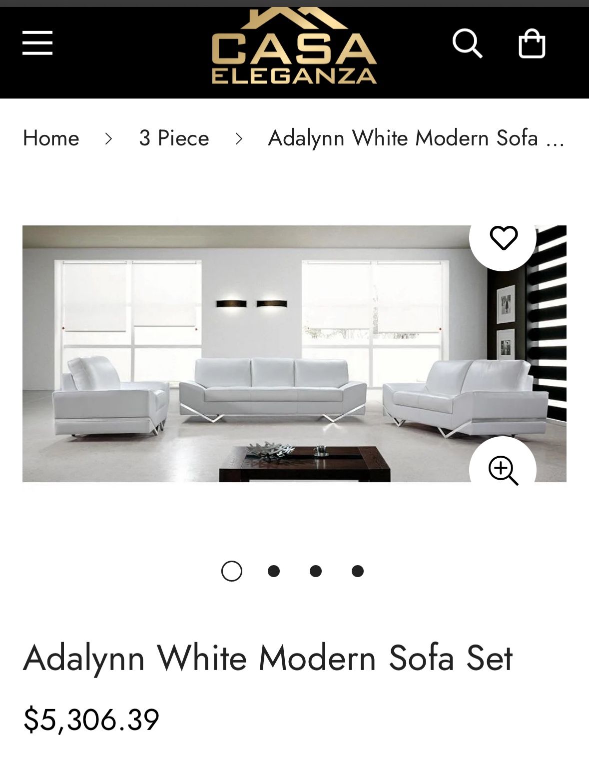 Adalynn White Modern Leather Sofa Set Vanity Style